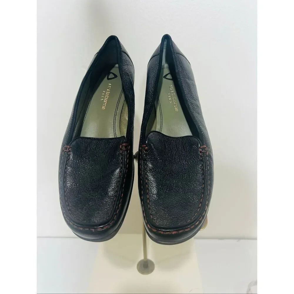 Liz Claiborne Flex Weekend Black Pebble Leather Loafers Driving Mocassins Sz 6M